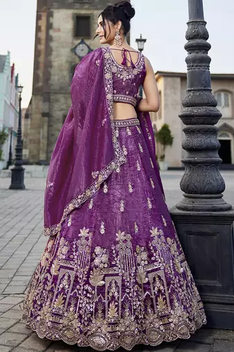 Burgundy Tissue Handwork cutdana embroidery Lehenga choli & Dupatta