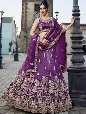 Burgundy Tissue Handwork cutdana embroidery Lehenga choli & Dupatta 3