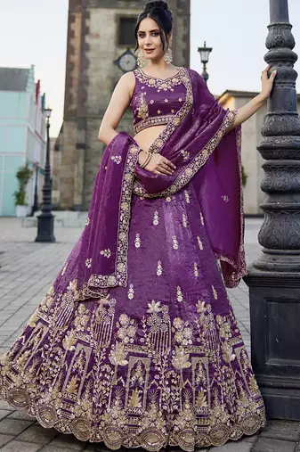 Burgundy Tissue Handwork cutdana embroidery Lehenga choli & Dupatta