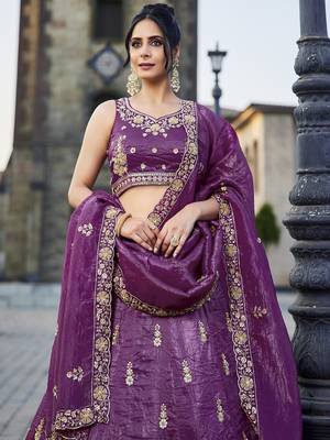 Burgundy Tissue Handwork cutdana embroidery Lehenga choli & Dupatta 4