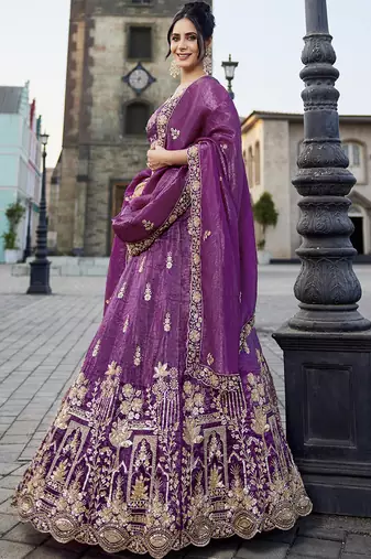 Burgundy Tissue Handwork cutdana embroidery Lehenga choli & Dupatta