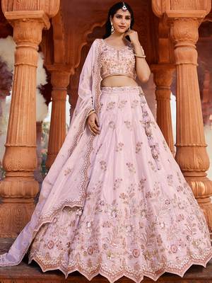 Coral Tissue  Sequin embroidery Semi-Stitched Lehenga choli & Dupatta 1
