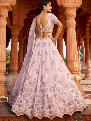 Coral Tissue  Sequin embroidery Semi-Stitched Lehenga choli & Dupatta 2