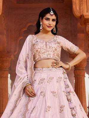 Coral Tissue  Sequin embroidery Semi-Stitched Lehenga choli & Dupatta 3