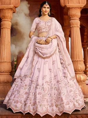 Coral Tissue  Sequin embroidery Semi-Stitched Lehenga choli & Dupatta 4