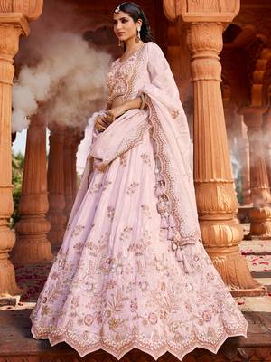 Coral Tissue  Sequin embroidery Semi-Stitched Lehenga choli & Dupatta 5