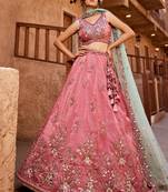 Pink Tissue Sequin embroidery Semi-Stitched Lehenga choli & Dupatta