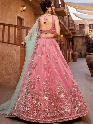 Pink Tissue Sequin embroidery Semi-Stitched Lehenga choli & Dupatta 2