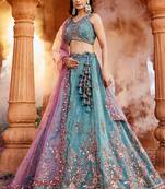 Blue Tissue  Sequin embroidery Semi-Stitched Lehenga choli & Dupatta