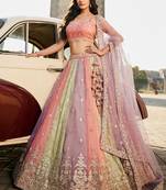 Multi colour Tissue  Sequin embroidery Semi-Stitched Lehenga choli & Dupatta