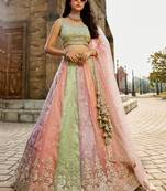 Multi colour Tissue  Sequin embroidery Semi-Stitched Lehenga choli & Dupatta
