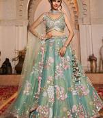 Sea Green Net  Sequin embroidery Semi-Stitched Lehenga choli & Dupatta