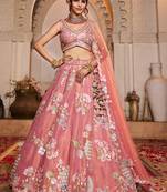Pink Net  Sequin embroidery Semi-Stitched Lehenga choli & Dupatta