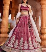 Burgundy Tissue  Sequin embroidery Semi-Stitched Lehenga choli & Dupatta