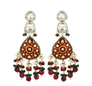 Kundan Meenakari Polki Jhumka Earrings Brass Jewelry 1