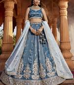 Blue Tissue  Sequin embroidery Semi-Stitched Lehenga choli & Dupatta