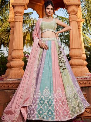 Multu colour Chiffon  Sequin embroidery Semi-Stitched Lehenga choli & Dupatta 1