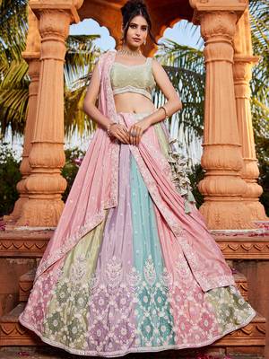 Multu colour Chiffon  Sequin embroidery Semi-Stitched Lehenga choli & Dupatta 3