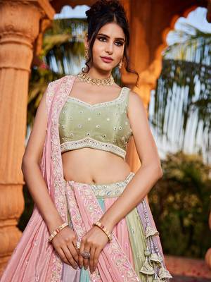Multu colour Chiffon  Sequin embroidery Semi-Stitched Lehenga choli & Dupatta 4