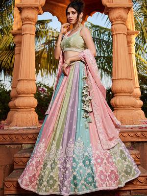 Multu colour Chiffon  Sequin embroidery Semi-Stitched Lehenga choli & Dupatta 5