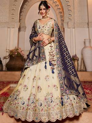 Cream colour Tissue  Sequin embroidery Semi-Stitched Lehenga choli & Dupatta 1