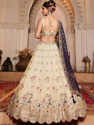 Cream colour Tissue  Sequin embroidery Semi-Stitched Lehenga choli & Dupatta 2