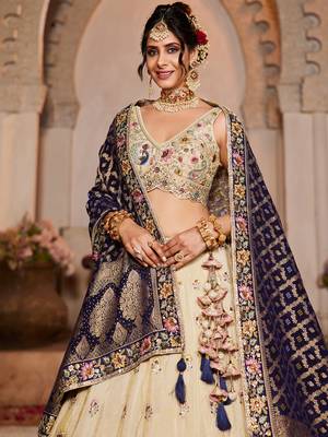 Cream colour Tissue  Sequin embroidery Semi-Stitched Lehenga choli & Dupatta 3