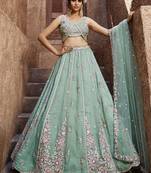 Sea Green Tissue Dori Embroidered Lehenga