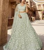 Lime Green Net  Sequin embroidery Semi-Stitched Lehenga choli & Dupatta