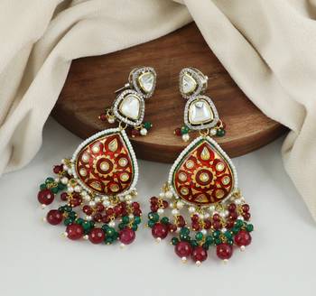 Kundan Meenakari Polki Jhumka Earrings Brass Jewelry 2