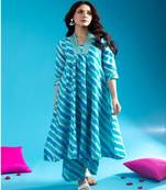 Blue white women beautiful outfit lehriya printed cotton blue kurta with pant