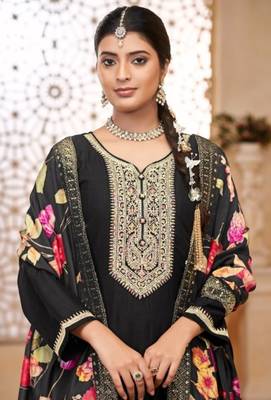 Black vichitra silk sequin embroidered semi-stitched salwar suit 2