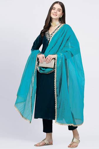 Velvet Embroidery Salwar Suit Set Kurta Pant with Dupatta