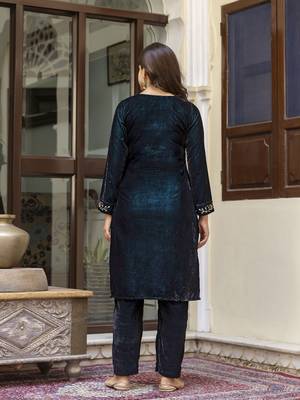 Trendmalls Velvet Embroidery Salwar Suit Set Kurta Pant with Dupatta 3