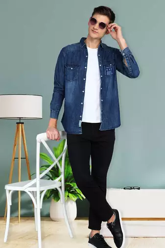 Men's denim casual shirt shirt for men | double pocket denim shirt for men