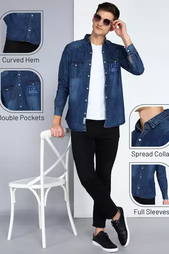 Men's denim casual shirt shirt for men | double pocket denim shirt for men