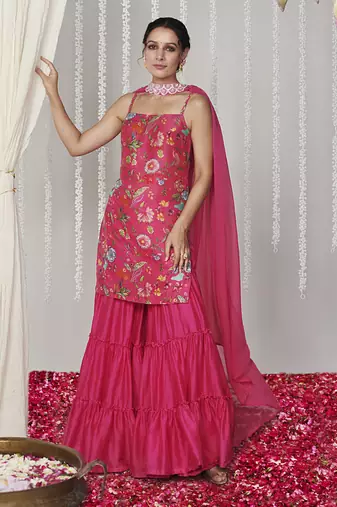 Bagicha hot pink sharara set set of 3