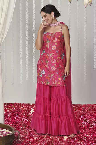 Bagicha hot pink sharara set set of 3