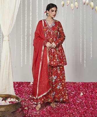 Bagicha red sharara set of 3 1