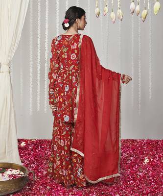 Bagicha red sharara set of 3 2