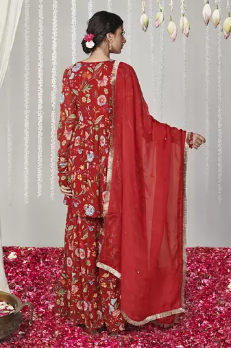 Bagicha red sharara set of 3