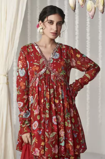 Bagicha red sharara set of 3