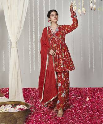 Bagicha red sharara set of 3 4