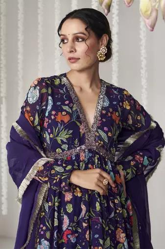 Bagicha purple sharara set of 3