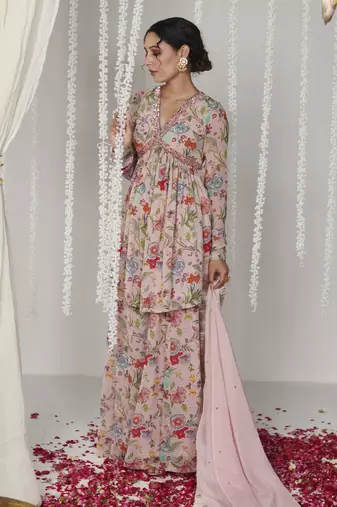 Bagicha pearl pink sharara set of 3