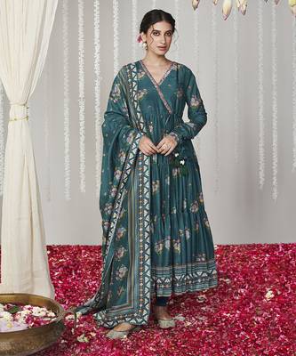 Bagicha botanical green angrakha anarkali set of 3 1