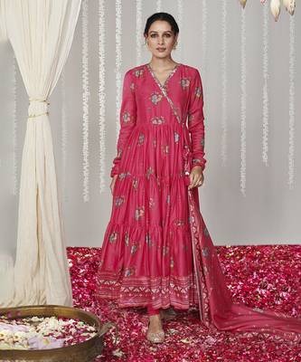 Bagicha hot pink angrakha anarkali set of 3 1