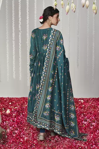 Bagicha botanical green angrakha anarkali set of 3