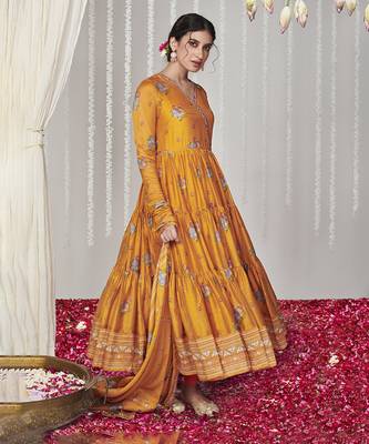 Bagicha orange angrakha anarkali set of 3 1