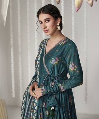 Bagicha botanical green angrakha anarkali set of 3 3